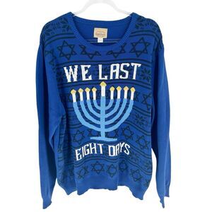 Roebuck Co Sweater Mens 2XL Blue Hanukkah We Last Eight Days Ugly Holiday NEW